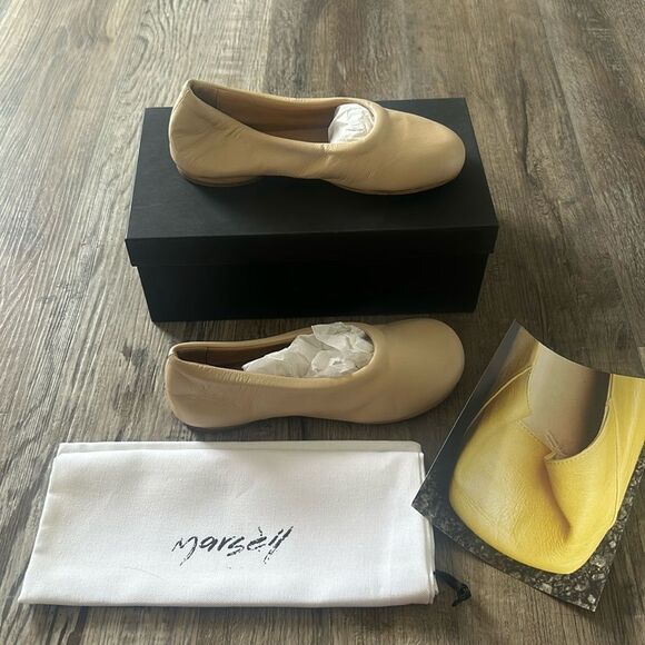 Marsell Zerotto Leather Slip-On Ballerina Flats Shoes Beige Women's Size 36.5 - Picture 5 of 7